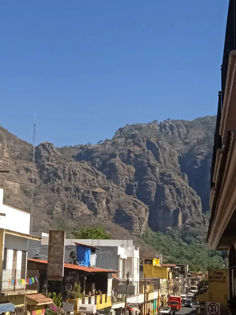 View of the hills where the Temple is located, from the main street of the town.