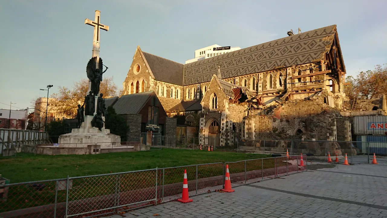 You can see the damage to the cathedral from a safe distance away