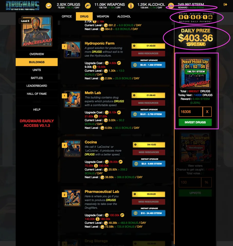 drug wars steem game rewards per day.png