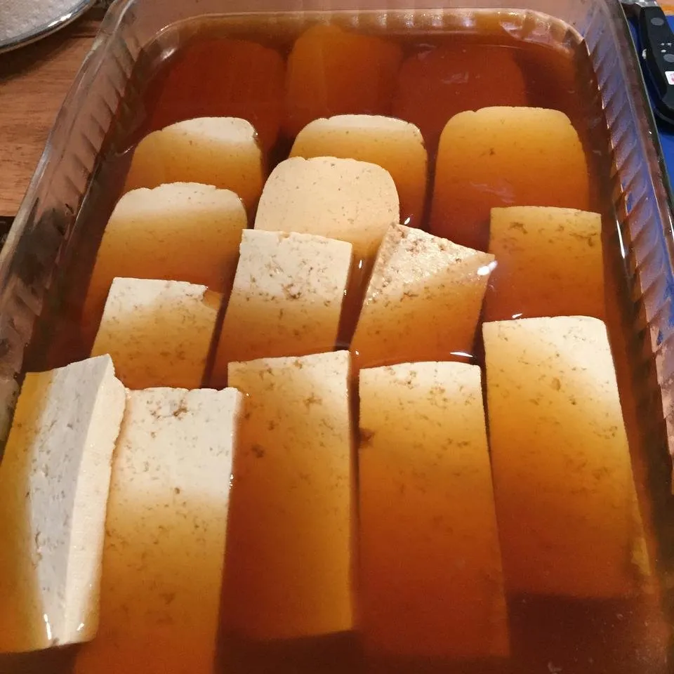 Infusing Tofu with Chai Tea for chicken Fried Tofu.JPG