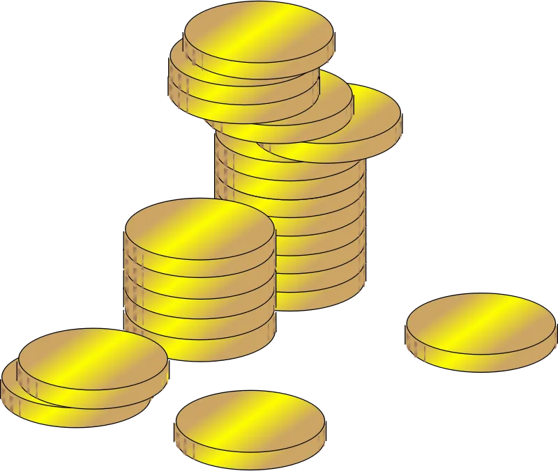 Image of two piles of gold coins, and a few coins out of the piles