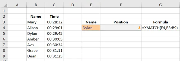 xmatch in excel