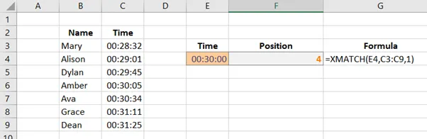 xmatch in excel