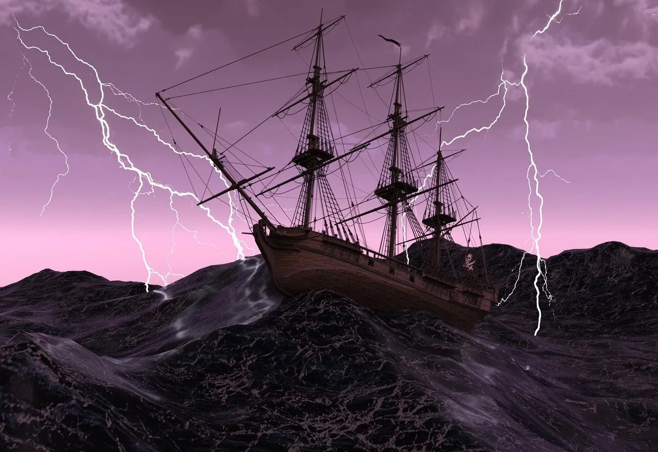 A ship on a violent sea during a storm