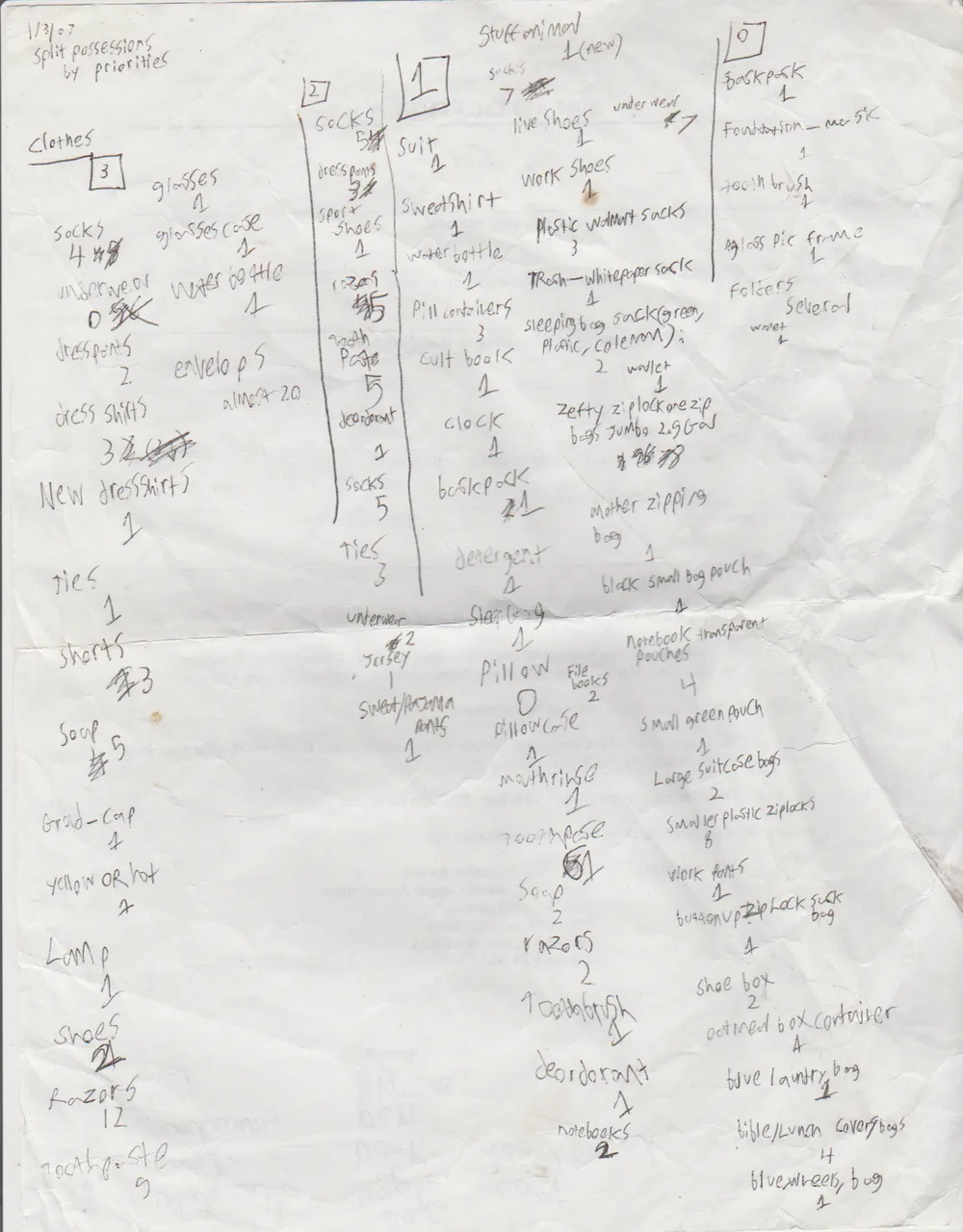 2007-01-03 - Wednesday - Possessions List - Joey Arnold - ABC College - List of what I owned then, clothes, pillows, soap, razors, etc-1.png