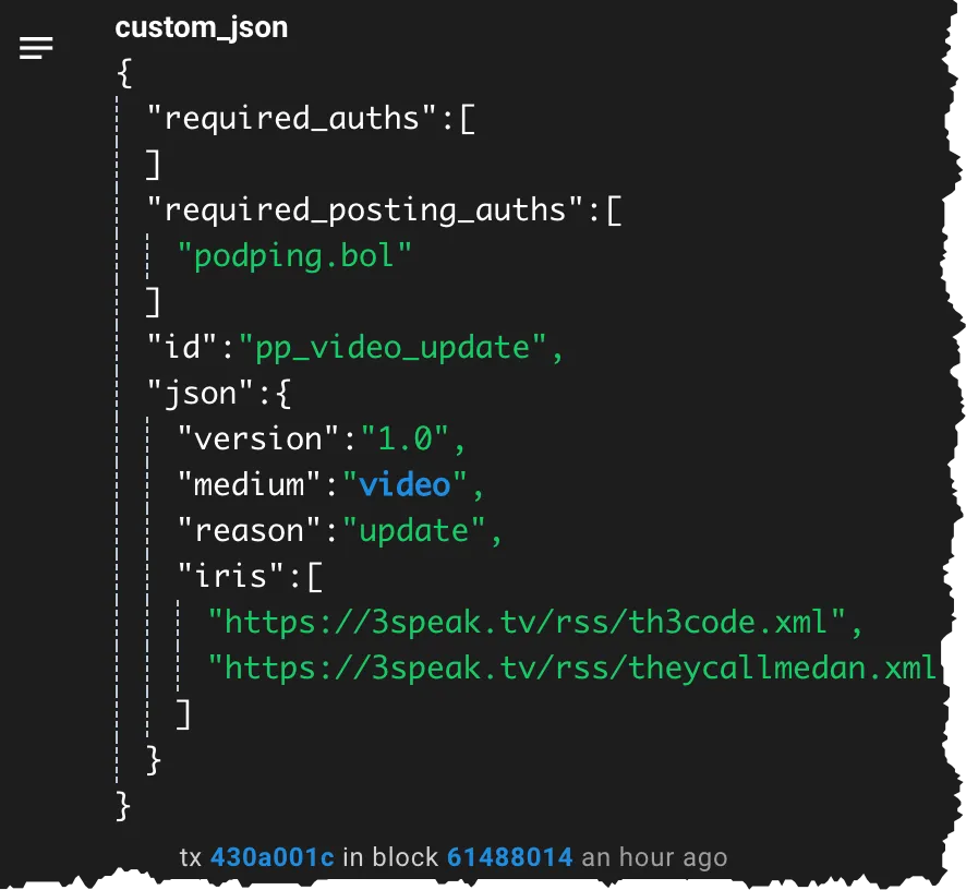 One Podping custom_json on Hive