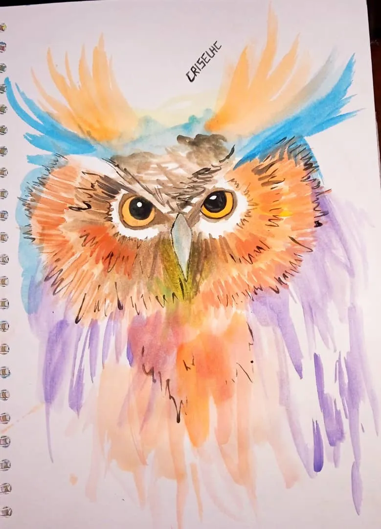 (ENG/ESP) DRAWING WITH WATERCOLORS/ CUTE OWL 🧡💙