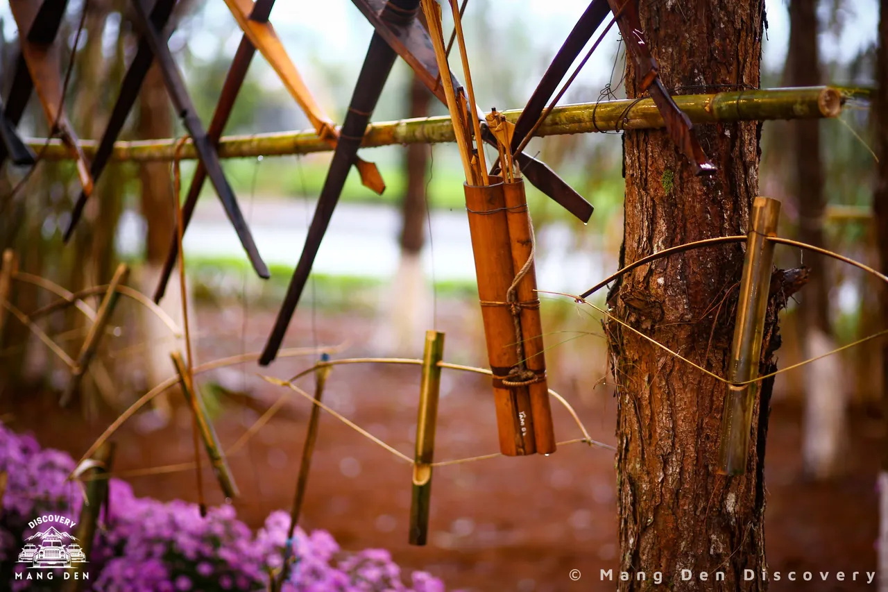 The crossbow is a common hunting tool made from bamboo and forest rope.