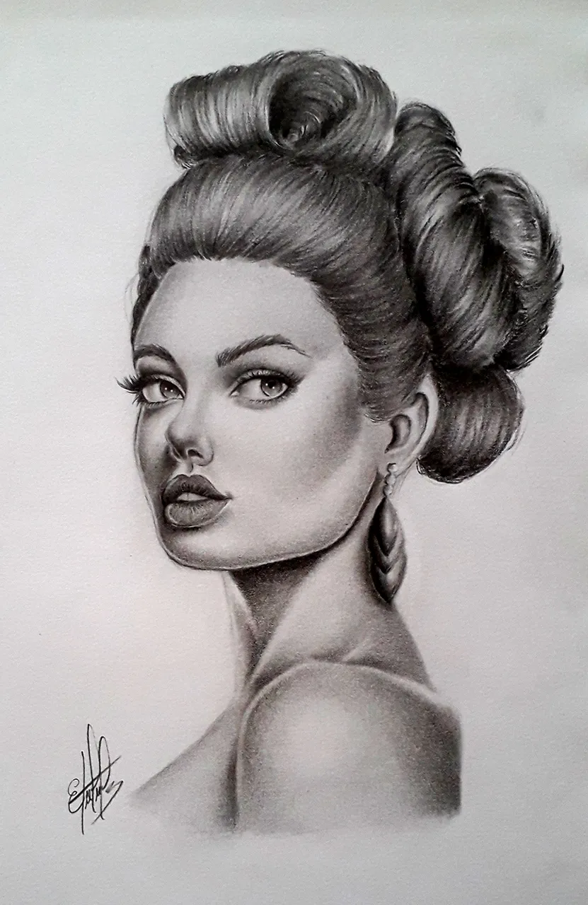 Woman with sexy look. Drawing created with graphite pencil... Mujer con mirada sexy. Dibujo creado con lápiz de grafito.