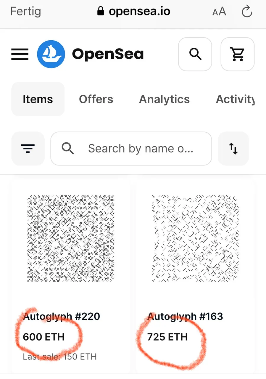 Sie Sammlung Autoglyphs bei Open Sea