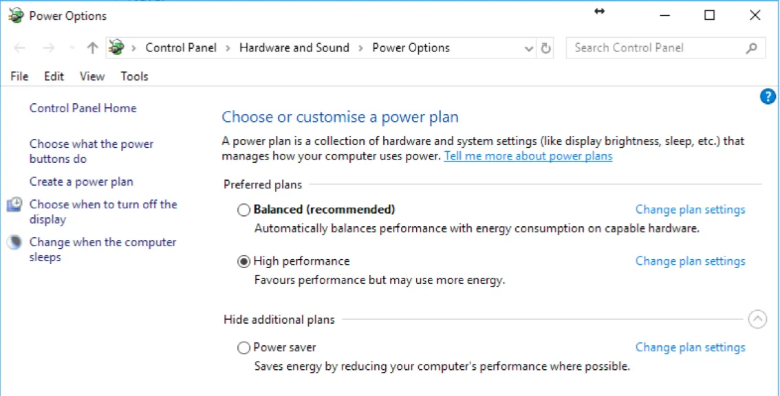 Additional power settings