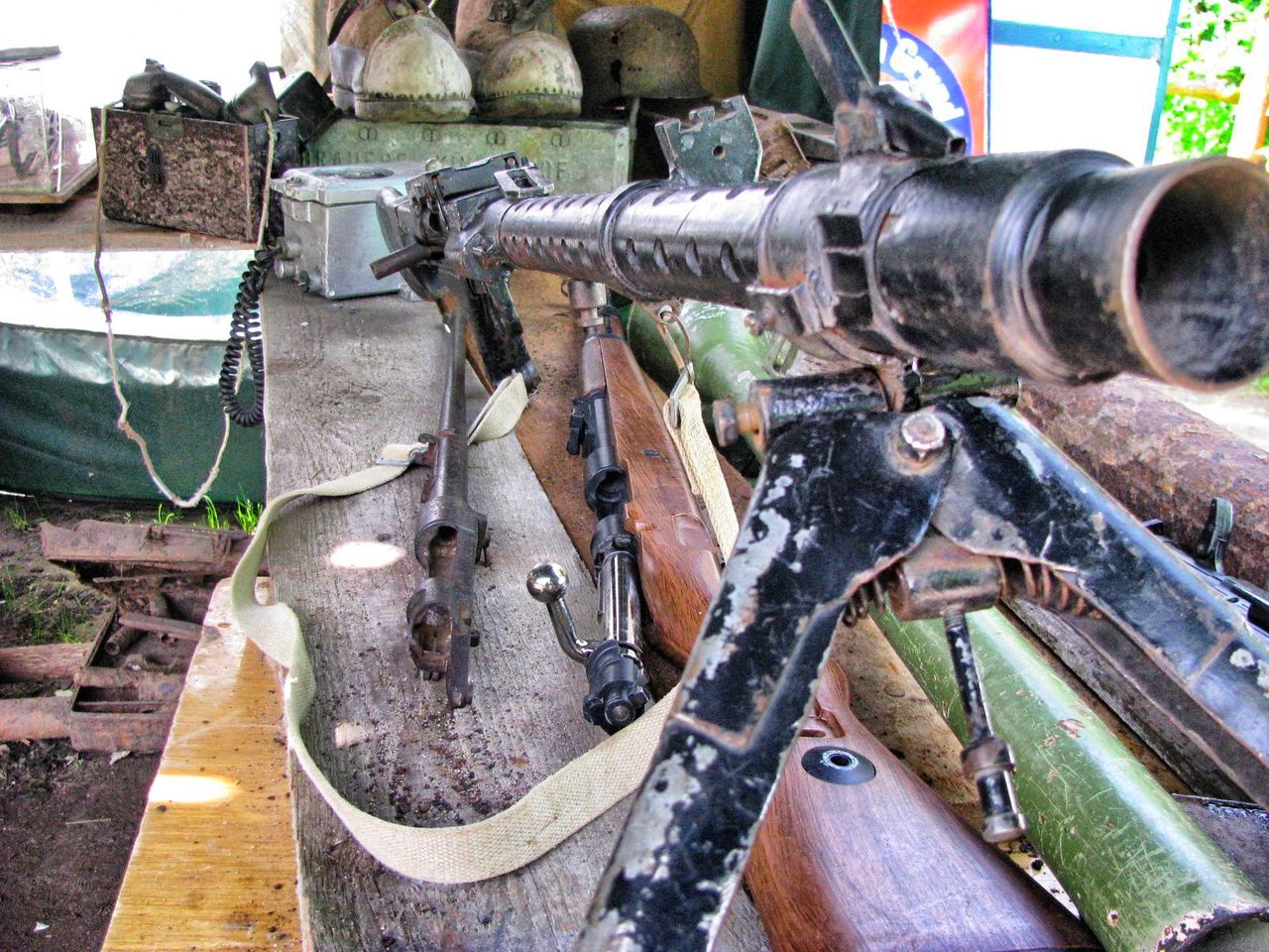 Outside they show weapons