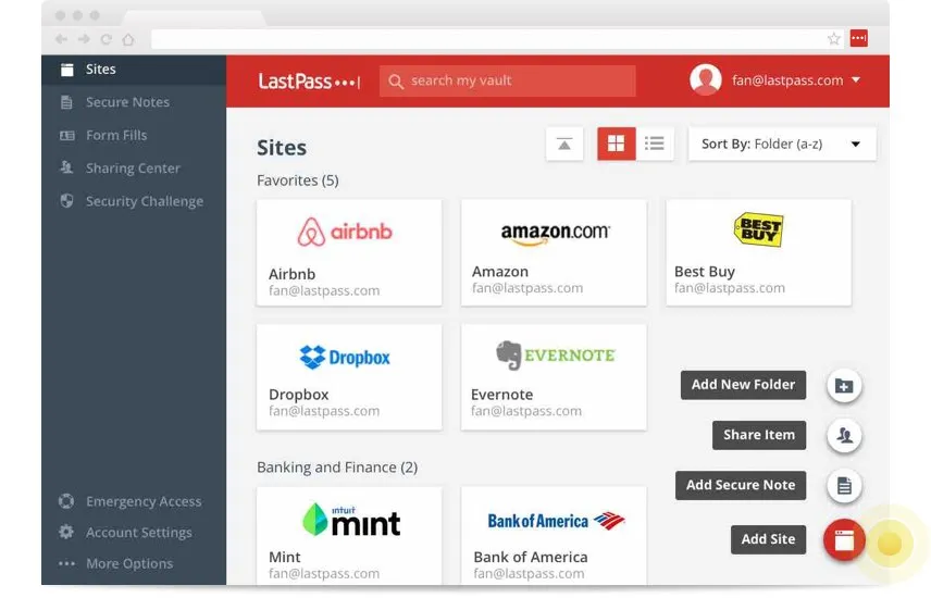 LastPass example credentials