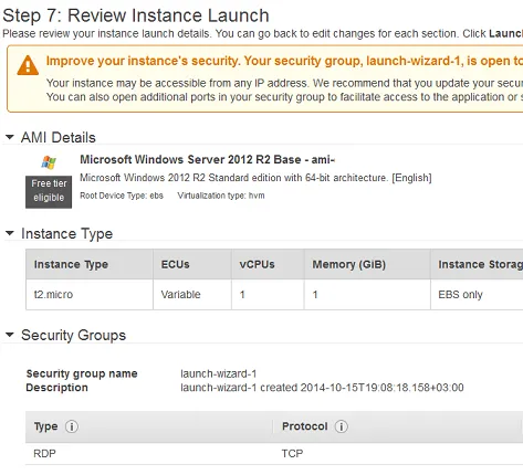 aws review instance launch