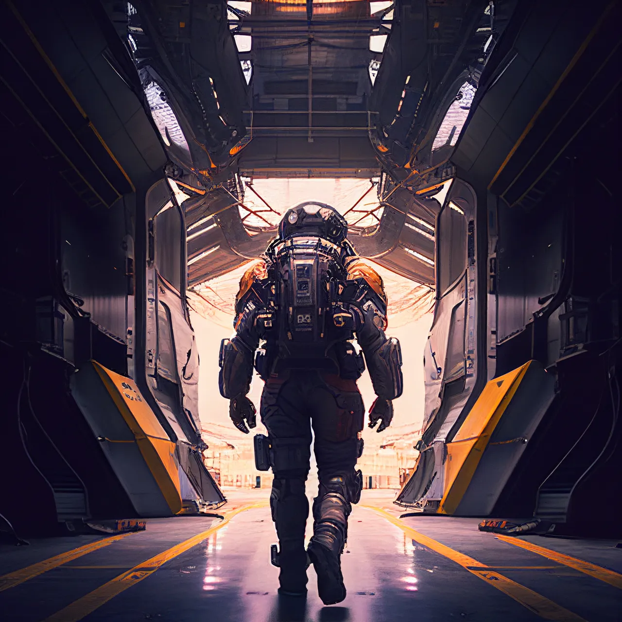 Kommissarr_a_sci-fi_utilitarian_space_suit_walking_through_a_la_6b45b97f-9151-4e7c-b249-fa36f98635ea.png