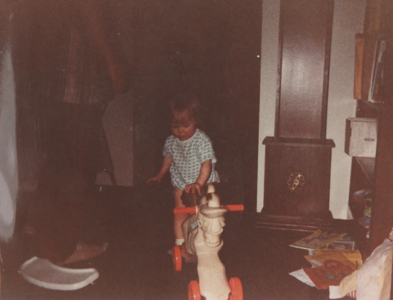 1981 or 1982 maybe - Katie, horse on wheels.png