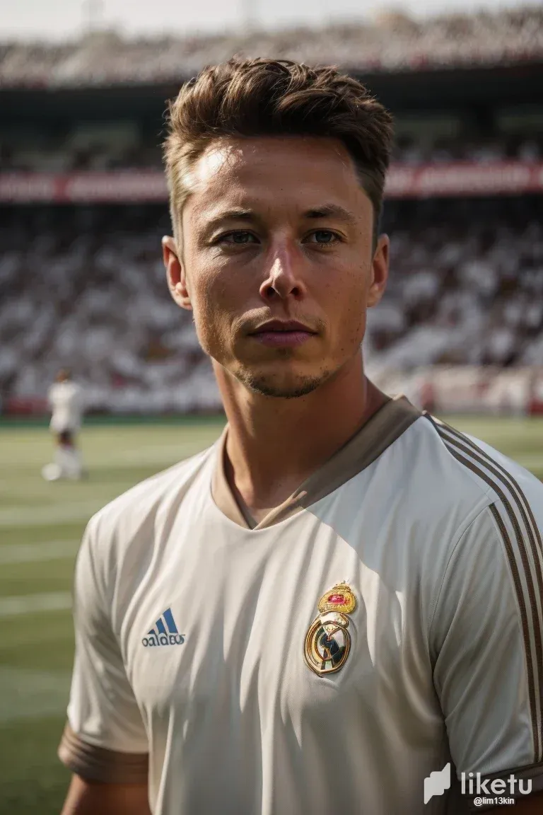 cllo0qehw00hc8asz2cgxhpbn_PhotoReal_elon_muskfutbol_player_whit_shirt_of_real_madrid_in_2.webp