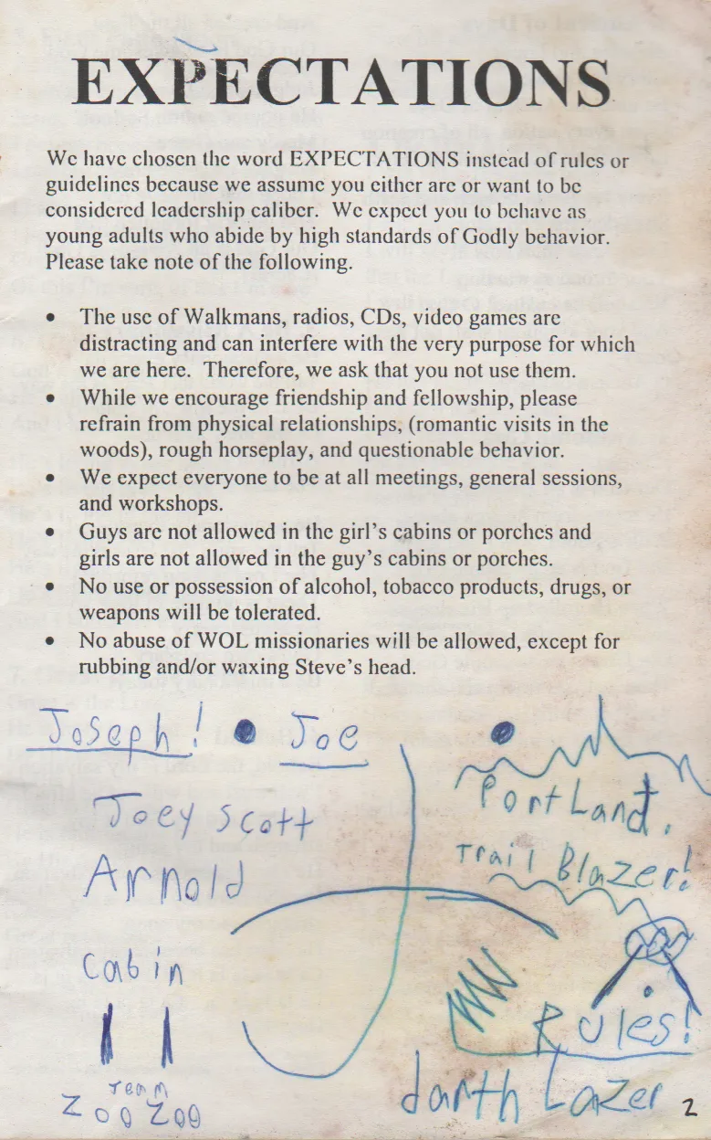 1999-07-25 - Sunday - West Coast Camp Quiet Time, Joey Arnold age 14, est date, most likely last week of July-03.png