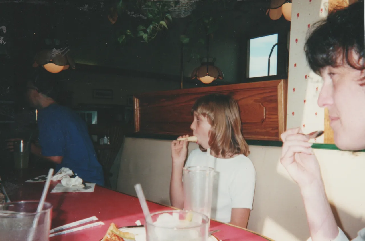 2000 maybe - Family Reunion in Long Beach, CA I'm Guessing - Joey, Crystal, Karen, at a fast food joint probably.jpg