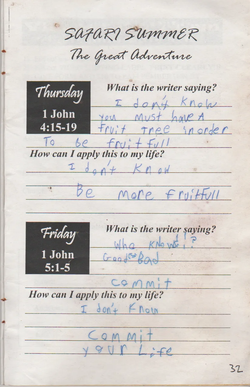 1999-07-25 - Sunday - West Coast Camp Quiet Time, Joey Arnold age 14, est date, most likely last week of July-33.png