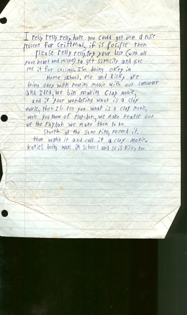 SCAN0227 1996 Letter to Karen, Get Me Sim City, Stop Motion Clay Mation Home VIdeos.JPG
