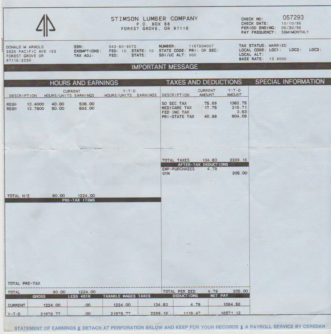 1996-10-10 - Thursday - Don Arnold - Stimson Lumber Company - Statement of Earnings-1.png