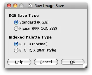 Fig 3. Using Gimp to output Raw format files