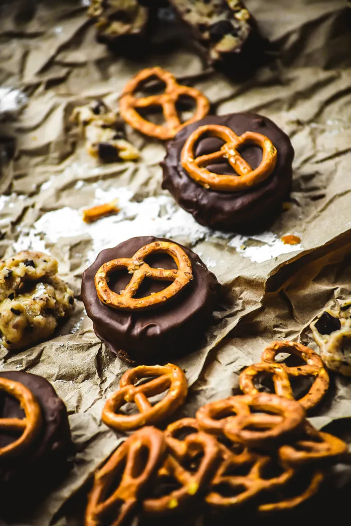 Chocolate Covered Caramel Cookie Dough Pretzel Cups-4.jpg