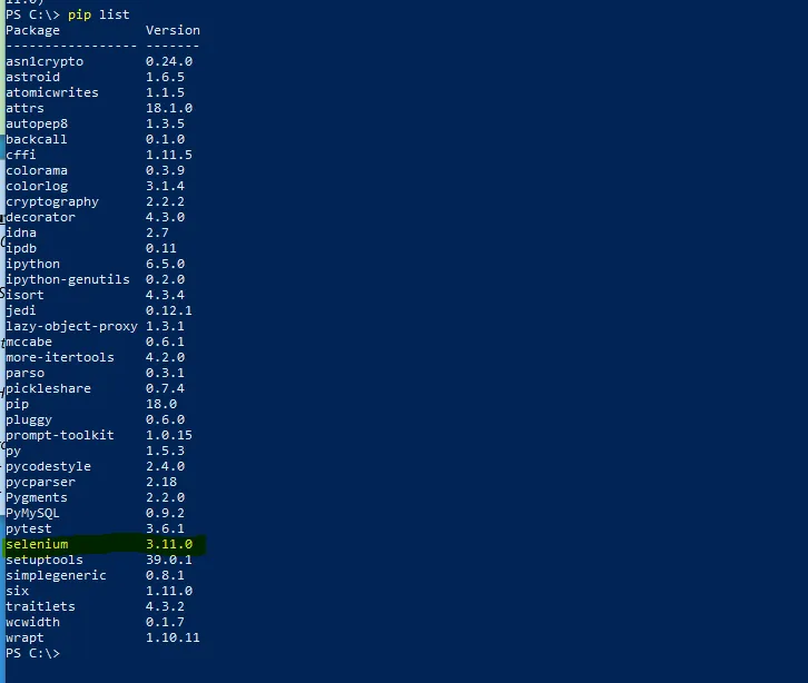 pip install selenium.PNG