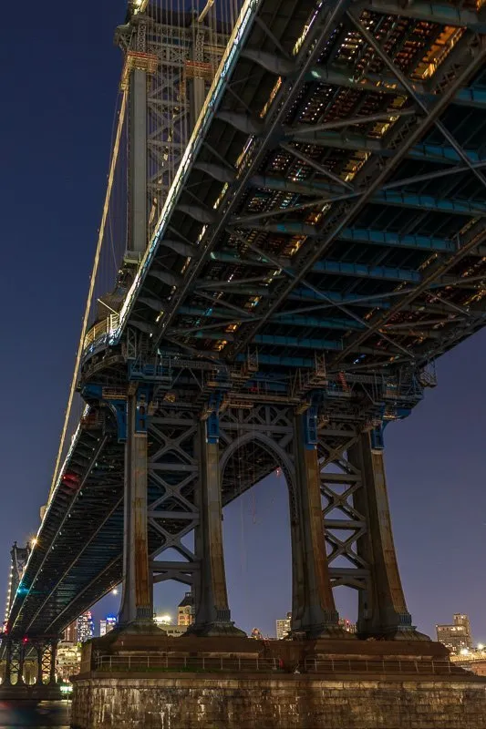 manhattan bridge - under tower nyc - night photo