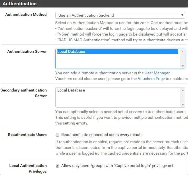 pfsense captive portal authentication