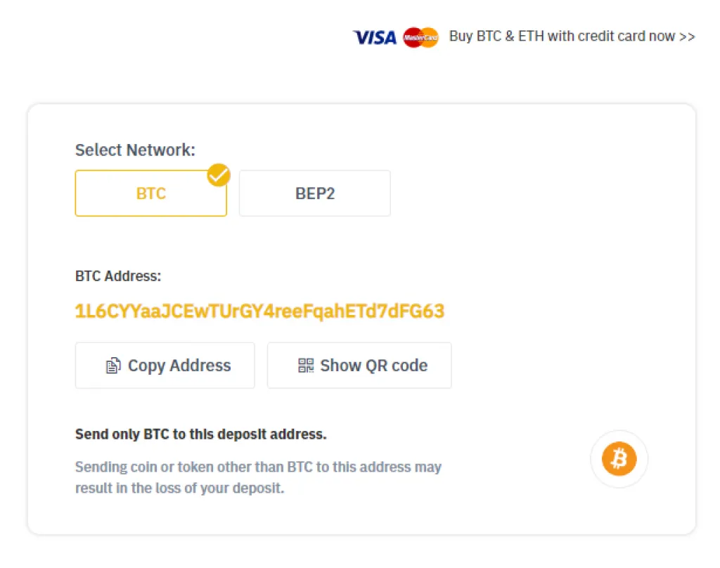 How To Deposit Bitcoin On Binance Exchange