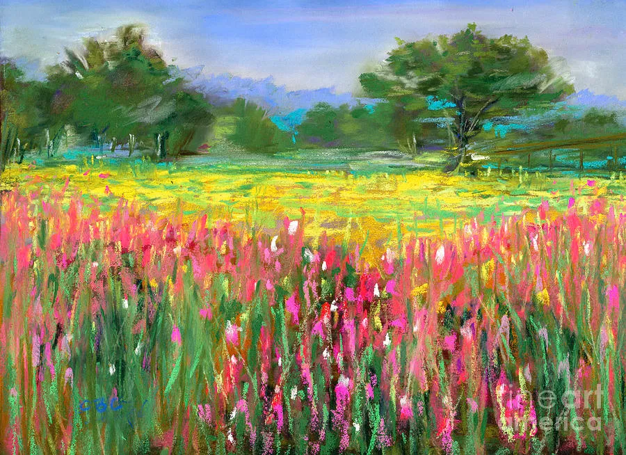 Pink Floral Field Painting by Claudia Chappel - Fine Art America