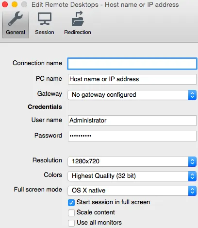 creating a remote desktop connection in mac os x