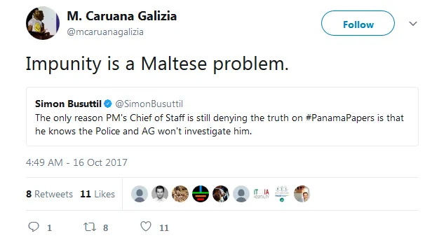 M. Caruana Galizia on Twitter Impunity is a Maltese problem. https t.co ZkPHdnEWcr .png