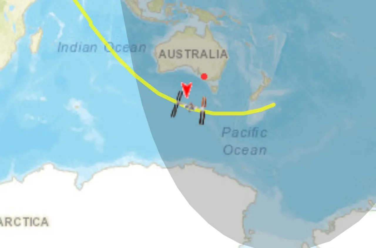 Screenshot from realtime satellite tracking website as the International Space Station passed over Australia