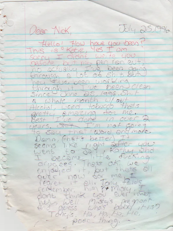 1996-07-25 - Thursday - Katie Arnold to Nick, mentions Sarah Ford, other things, plus letter to Diann regarding drug rehab agreement-1.png