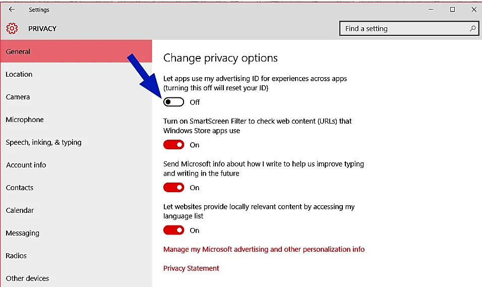 windows privacy settings