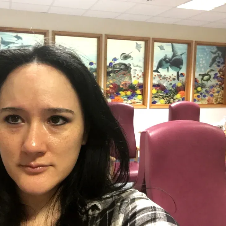 Me with a hospital window installation I created in 2017