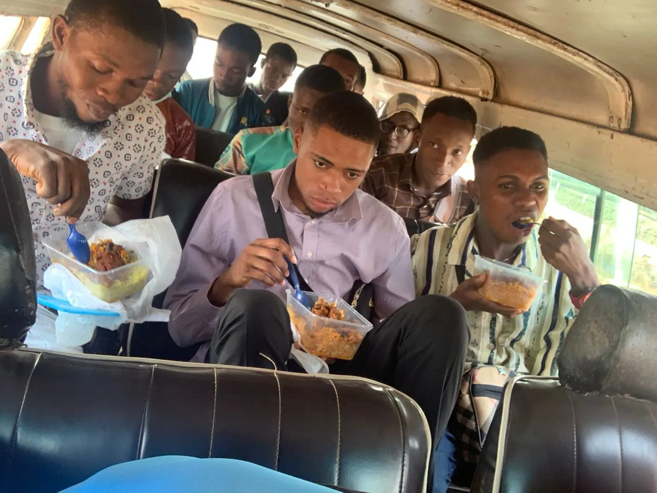@ijohnsen, @manuel6 and @tkcrypt diligently munching their food while @chosenfingers jealously observes them.