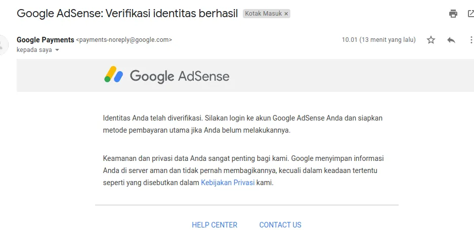 Verifikasi adsense berhasil 100%