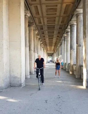 Jennifer and an old guy on a bike