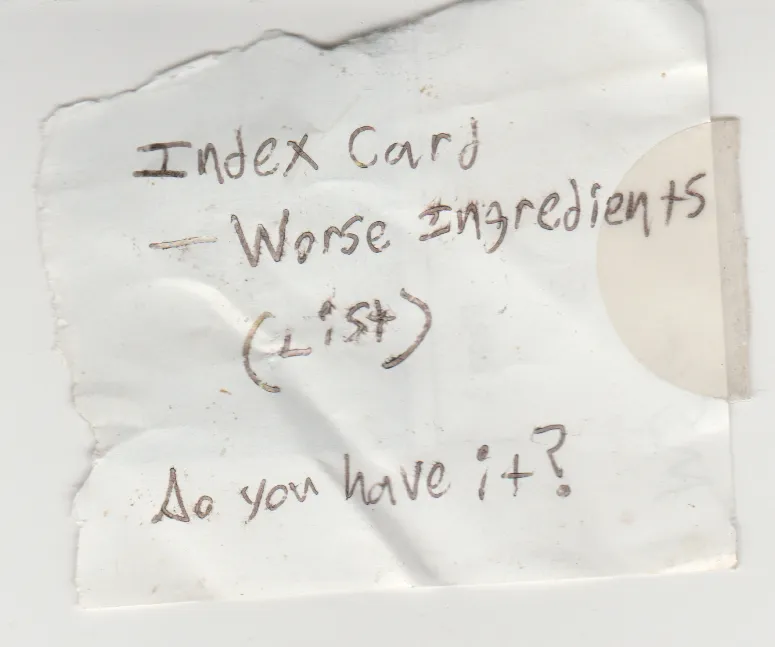 2007 maybe - Index card, worse ingredients list, do you have it, MSM.jpg