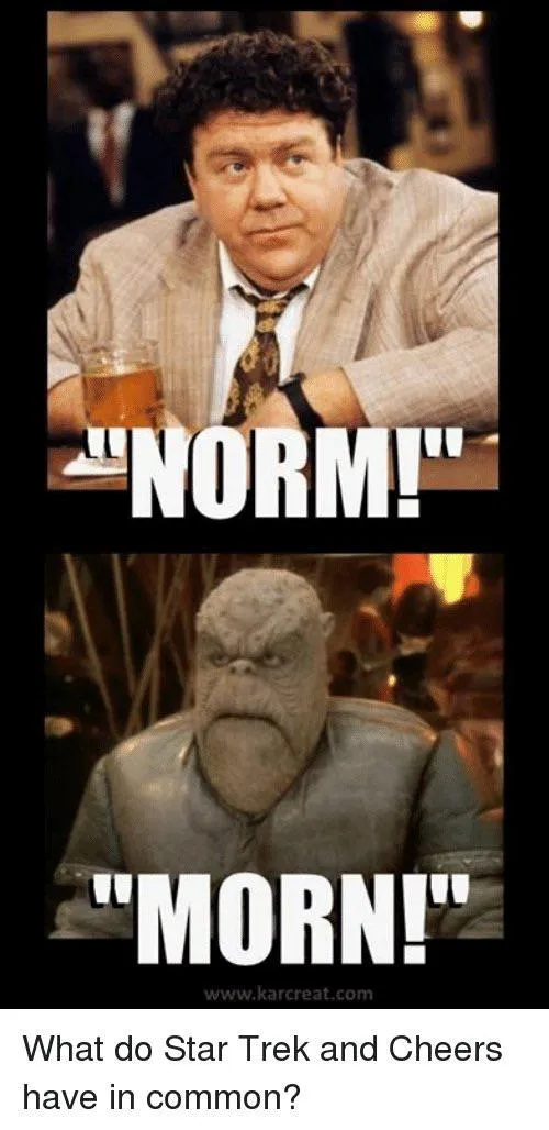 Image on subreddit r/DeepSpaceNine showing Norm from CHEERS and Morn from STAR TREK: DEEP SPACE NINE