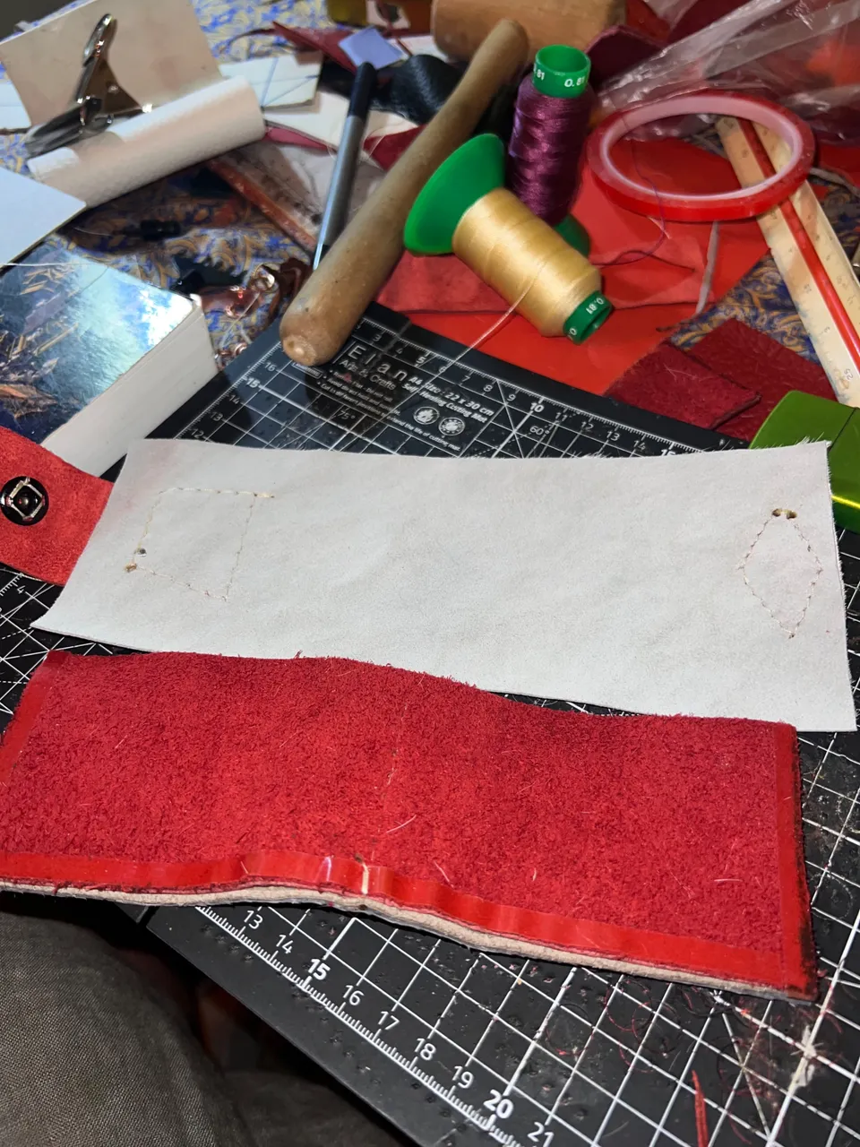 Double Sided Tape / Gluing the Inside on the Outside Leather piece