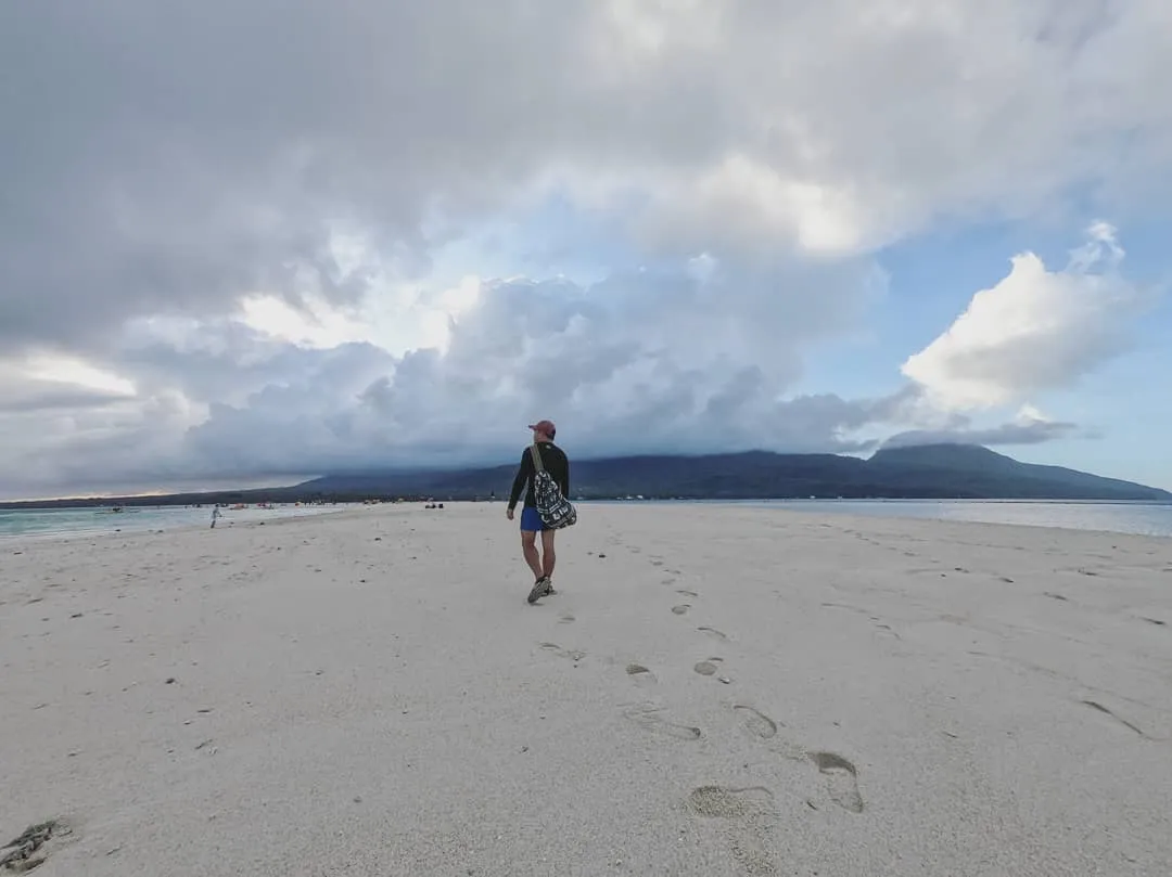 Thick clouds are blocking the view of Mt. Hibok-Hibok from White Island Sandbar
