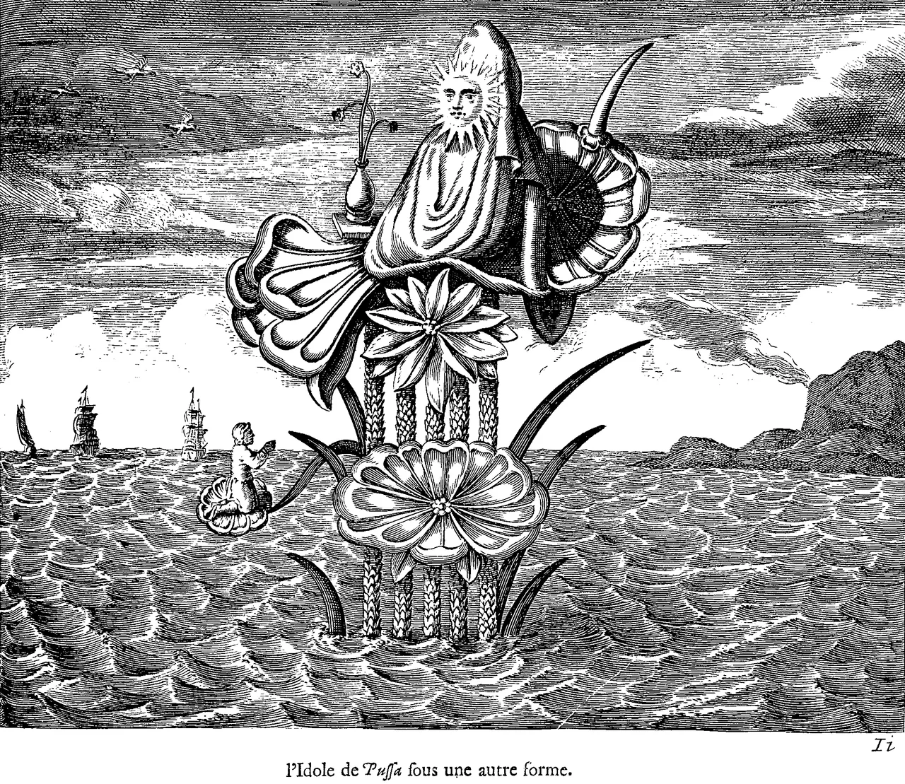L'Idole de Pussa in her other form by Athanasius Kircher. (1670)
