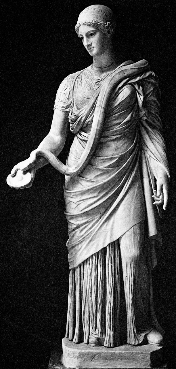 Statue of Hygeia in Pentelic marble. Wellcome Collection, CC BY 4.0, via Wikimedia Commons. Color and cropping edits.