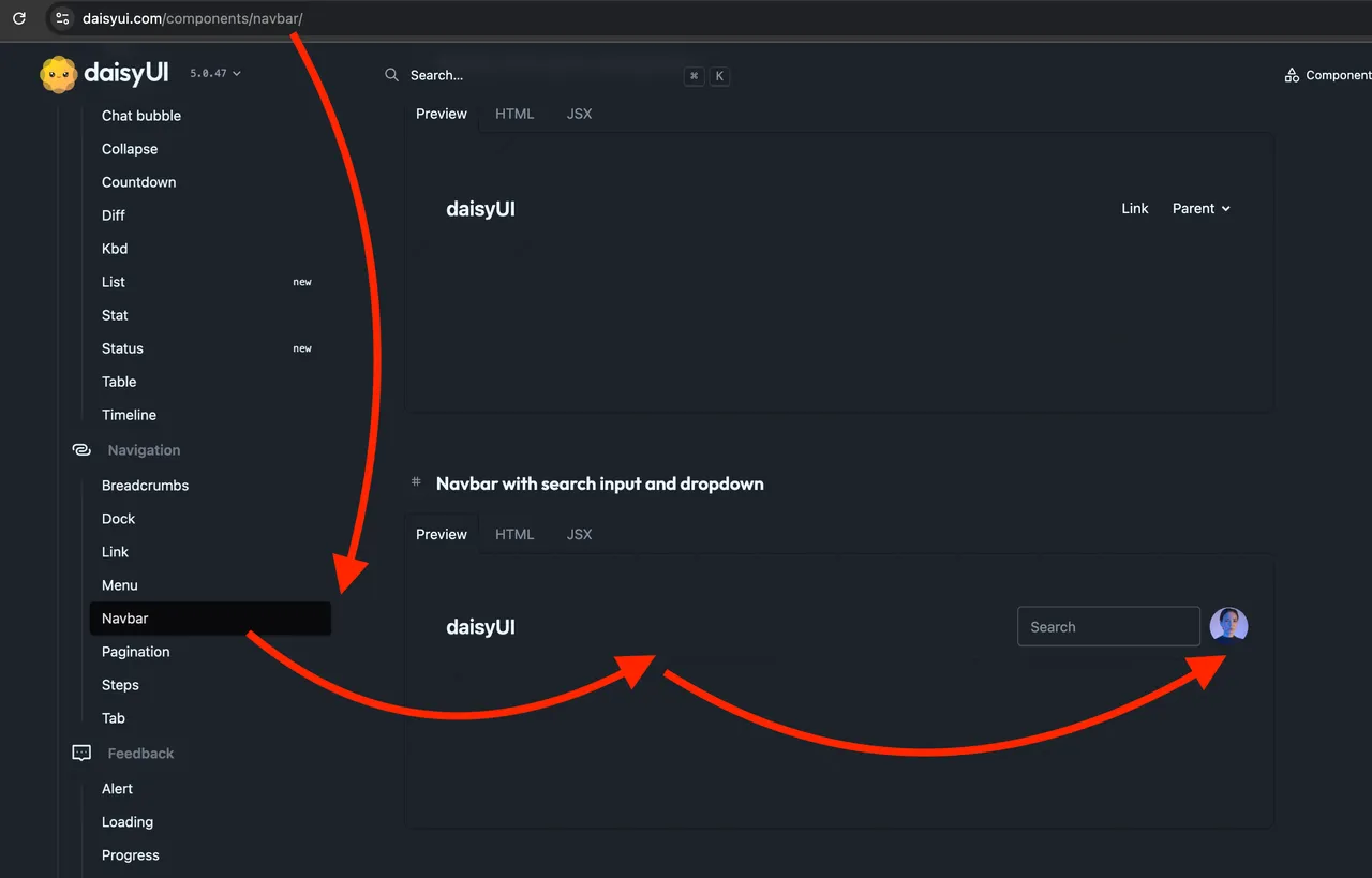daisyui - Let's add navbar - screenshot