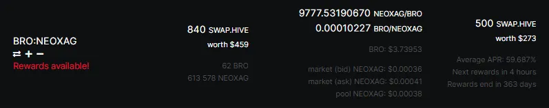 BRO NEOXAG Liquidity Pool on BeeSwap- Hive Investments.PNG